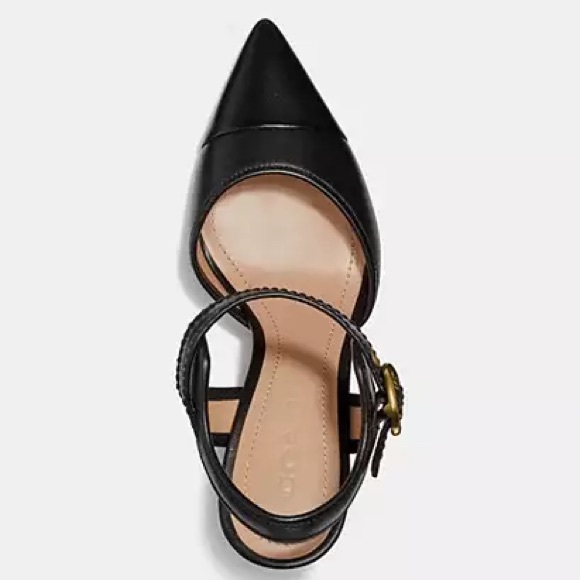 NWT Box Coach black leather “Wren” pump. gold buckle. architectural heel size 8B - Picture 10 of 11